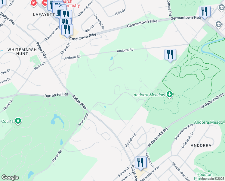 map of restaurants, bars, coffee shops, grocery stores, and more near 9313 Legacy Circle in Lafayette Hill