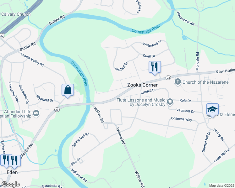 map of restaurants, bars, coffee shops, grocery stores, and more near 2061 New Holland Pike in Lancaster