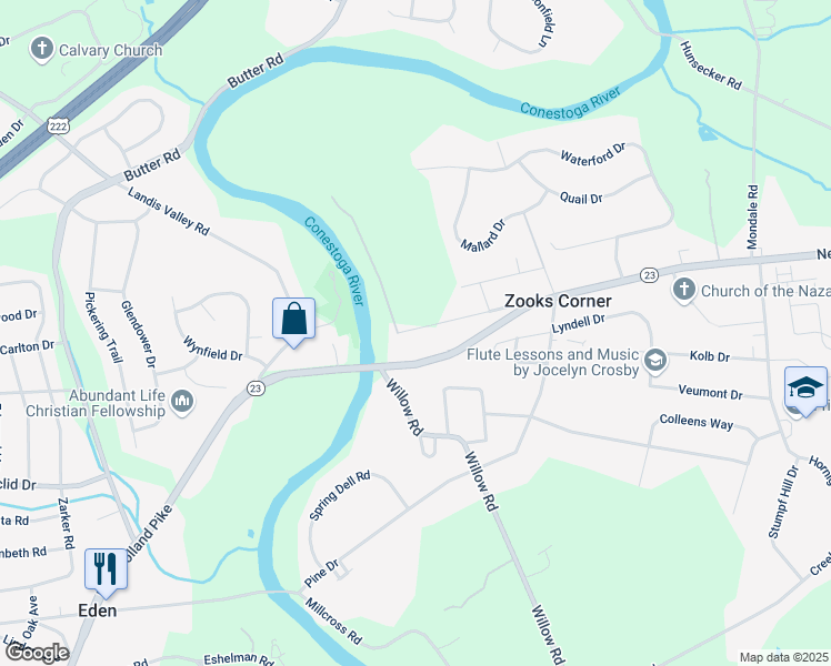 map of restaurants, bars, coffee shops, grocery stores, and more near 2008 Pennwick Road in Lancaster