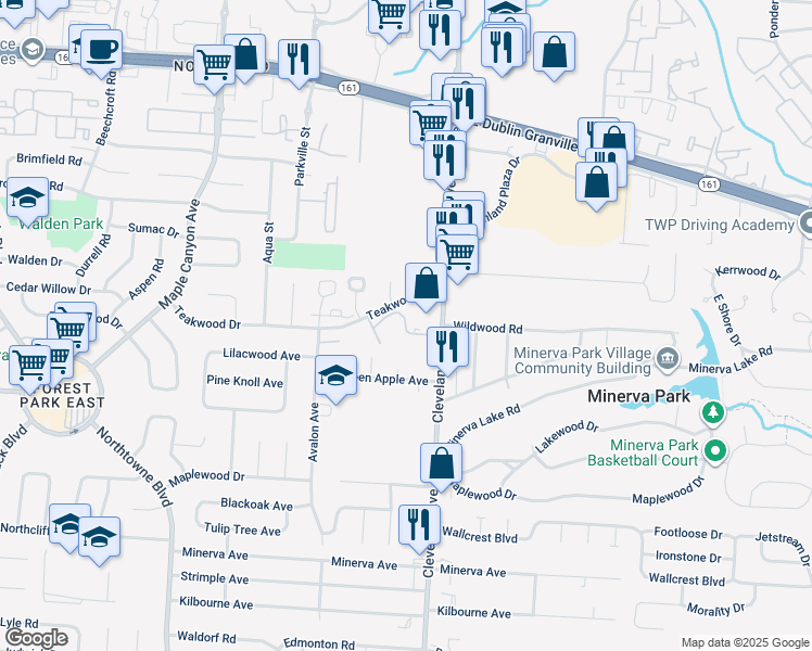 map of restaurants, bars, coffee shops, grocery stores, and more near 2496 Mallards Landing in Columbus