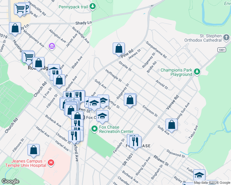 map of restaurants, bars, coffee shops, grocery stores, and more near 518 Solly Avenue in Philadelphia