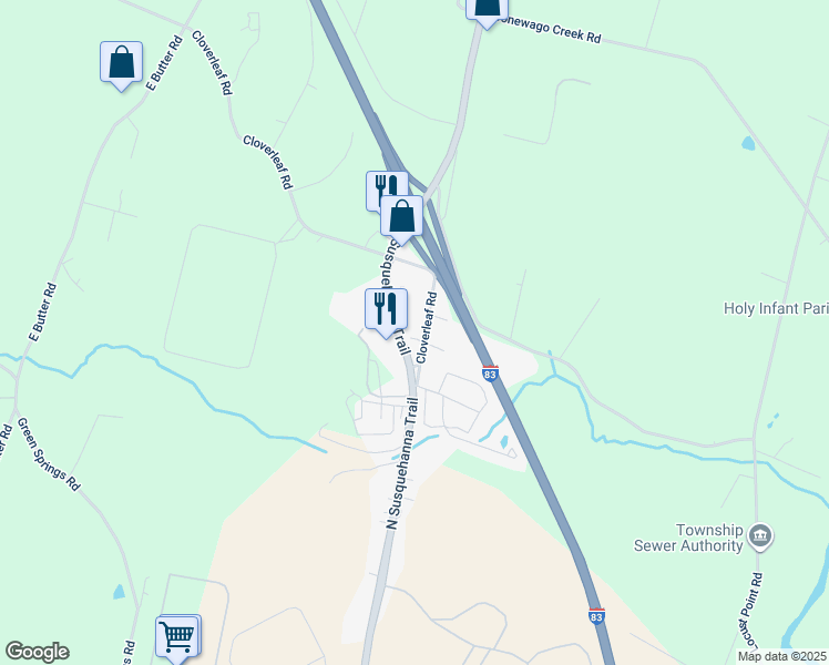 map of restaurants, bars, coffee shops, grocery stores, and more near 30 Cloverleaf Road in York