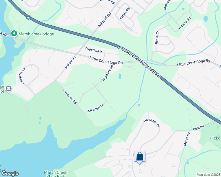 map of restaurants, bars, coffee shops, grocery stores, and more near 16 Highview Road in Downingtown