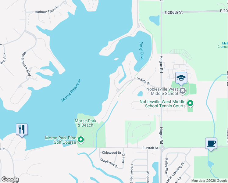 map of restaurants, bars, coffee shops, grocery stores, and more near 2001 Dakota Drive in Noblesville