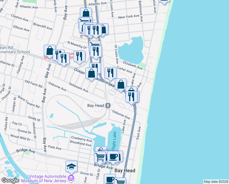 map of restaurants, bars, coffee shops, grocery stores, and more near 310 Sea Avenue in Point Pleasant Beach