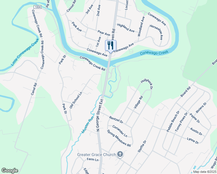 map of restaurants, bars, coffee shops, grocery stores, and more near 5445 North George Street Extension in Manchester