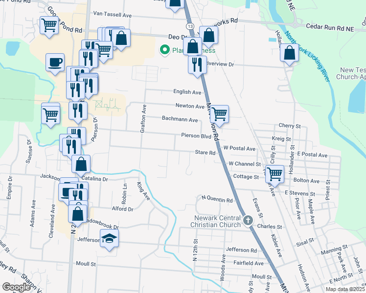 map of restaurants, bars, coffee shops, grocery stores, and more near 196 Stare Road in Newark