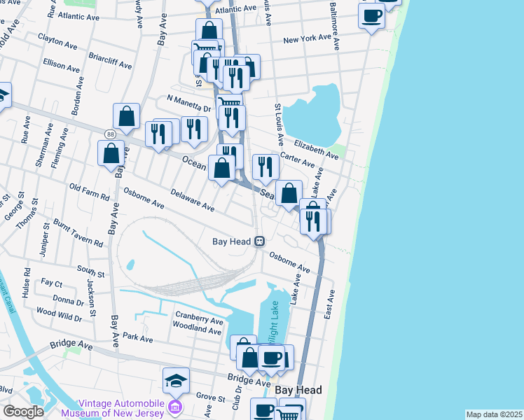 map of restaurants, bars, coffee shops, grocery stores, and more near 330 Route 35 North in Point Pleasant Beach