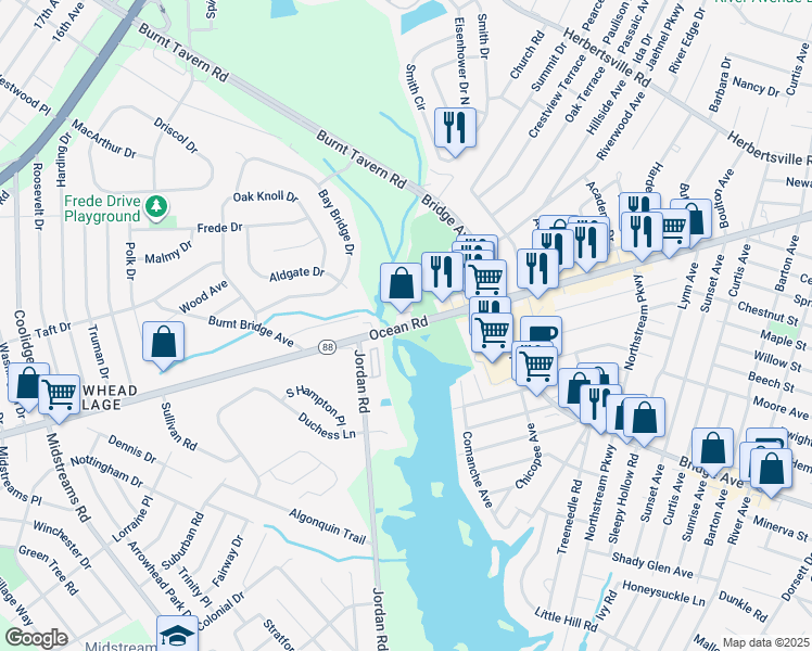 map of restaurants, bars, coffee shops, grocery stores, and more near 3230 New Jersey 88 in Point Pleasant