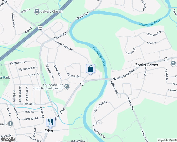 map of restaurants, bars, coffee shops, grocery stores, and more near 1961 Landis Valley Road in Lancaster