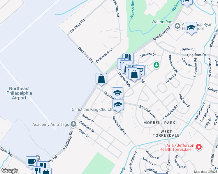 map of restaurants, bars, coffee shops, grocery stores, and more near 3208 Chelsea Place in Philadelphia