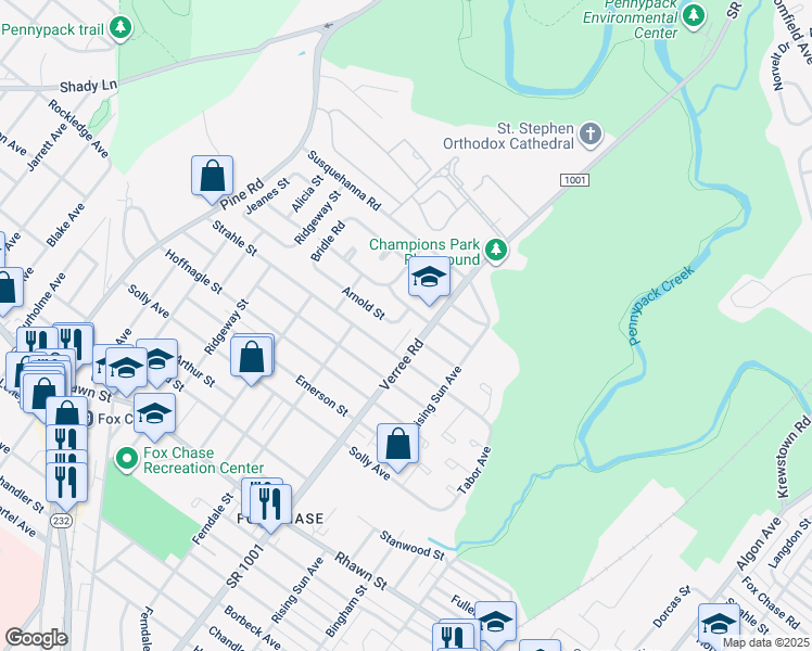 map of restaurants, bars, coffee shops, grocery stores, and more near 852 Arnold Street in Philadelphia