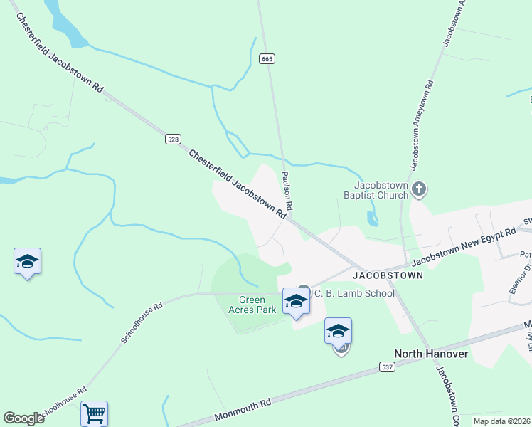 map of restaurants, bars, coffee shops, grocery stores, and more near 82 Chesterfield Jacobstown Road in Wrightstown