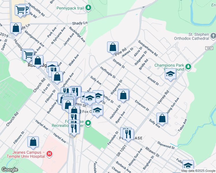 map of restaurants, bars, coffee shops, grocery stores, and more near 519 Solly Avenue in Philadelphia
