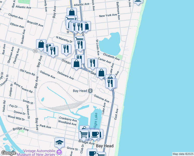 map of restaurants, bars, coffee shops, grocery stores, and more near 330 Route 35 North in Point Pleasant Beach