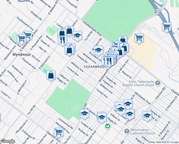 map of restaurants, bars, coffee shops, grocery stores, and more near 8510 Fayette Street in Philadelphia