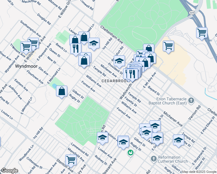 map of restaurants, bars, coffee shops, grocery stores, and more near 8510 Fayette Street in Philadelphia