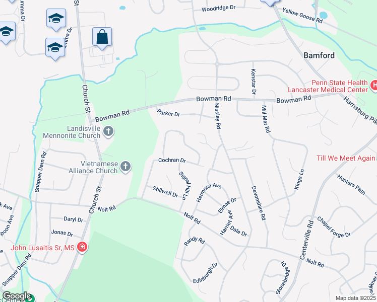 map of restaurants, bars, coffee shops, grocery stores, and more near 1112 Old Eagle Road in Lancaster
