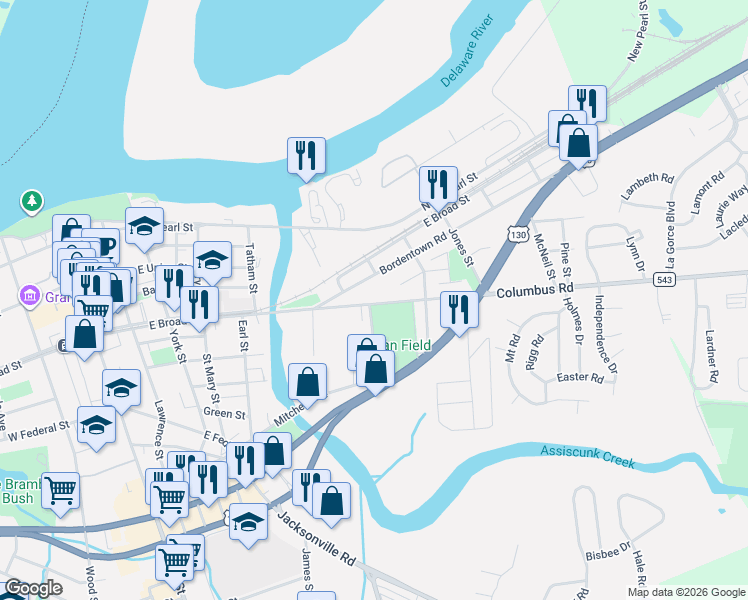 map of restaurants, bars, coffee shops, grocery stores, and more near 749 County Route 655 in Burlington