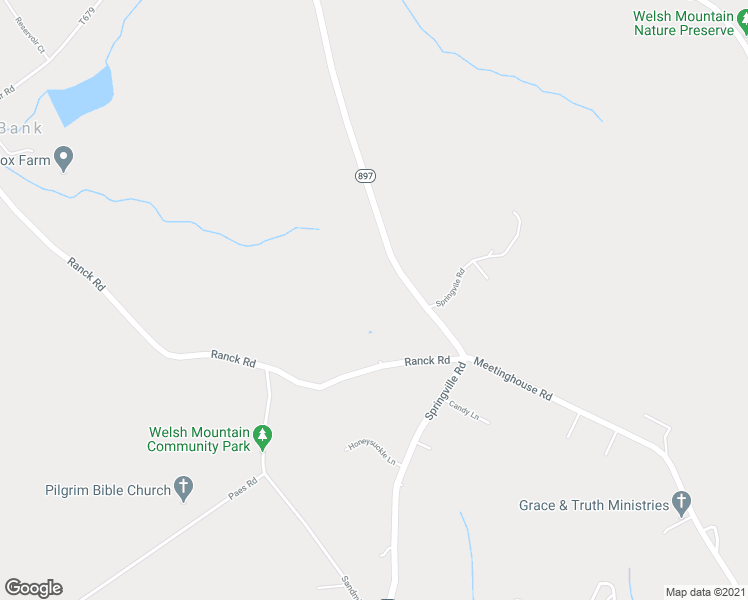 map of restaurants, bars, coffee shops, grocery stores, and more near 1622 Springville Road in New Holland
