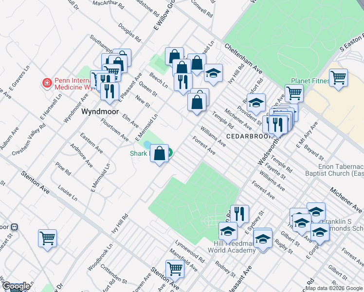 map of restaurants, bars, coffee shops, grocery stores, and more near 8638 Thouron Avenue in Philadelphia
