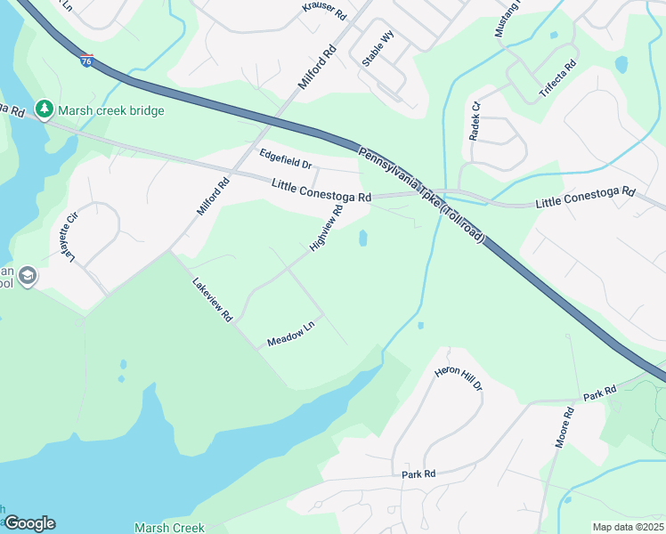 map of restaurants, bars, coffee shops, grocery stores, and more near 16 Highview Road in Downingtown
