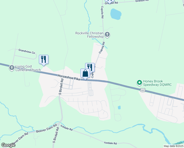 map of restaurants, bars, coffee shops, grocery stores, and more near 29 Cupola Road in Honey Brook