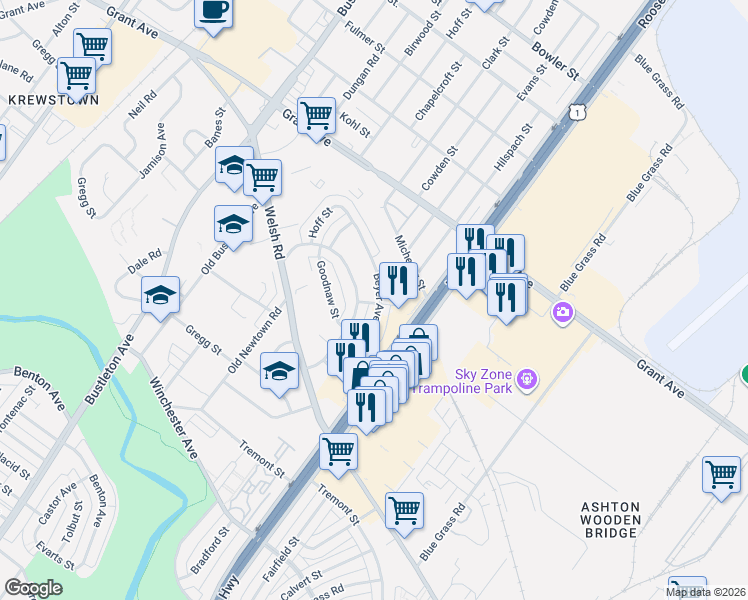 map of restaurants, bars, coffee shops, grocery stores, and more near 2006 Beyer Avenue in Philadelphia