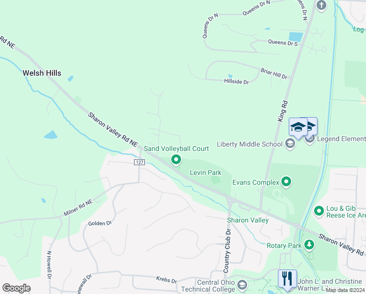 map of restaurants, bars, coffee shops, grocery stores, and more near 1225 Pineview Trail in Newark