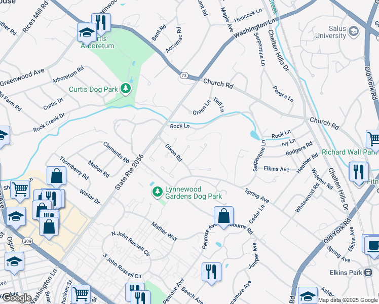 map of restaurants, bars, coffee shops, grocery stores, and more near 7905 Clyde Stone Drive in Elkins Park