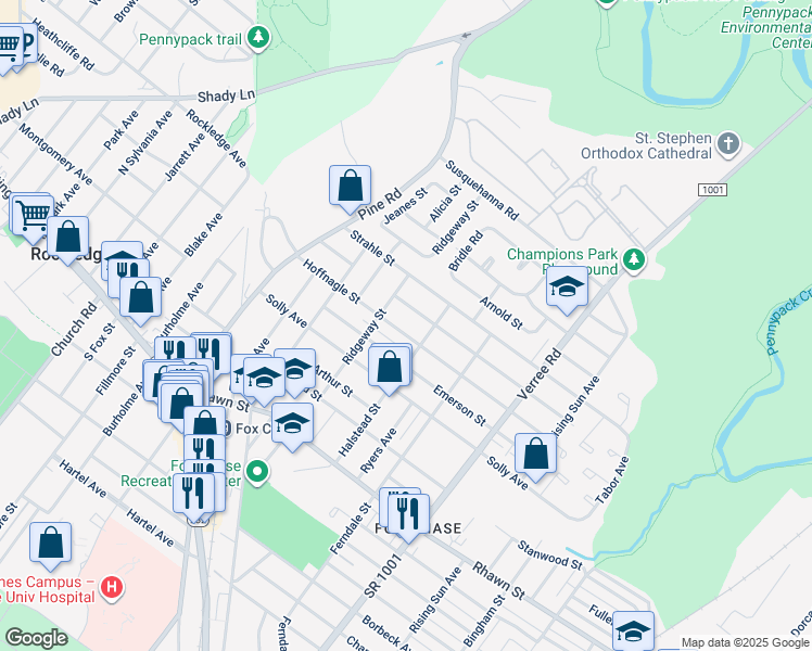 map of restaurants, bars, coffee shops, grocery stores, and more near 621 Hoffnagle Street in Philadelphia