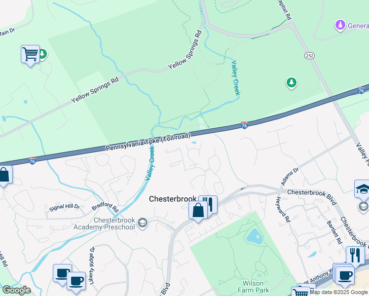 map of restaurants, bars, coffee shops, grocery stores, and more near 302 Applehouse Pond in Chesterbrook