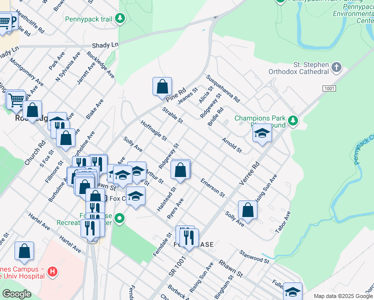 map of restaurants, bars, coffee shops, grocery stores, and more near 619 Hoffnagle Street in Philadelphia