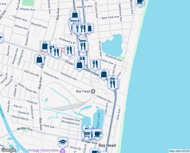 map of restaurants, bars, coffee shops, grocery stores, and more near 330 New Jersey 35 in Point Pleasant Beach