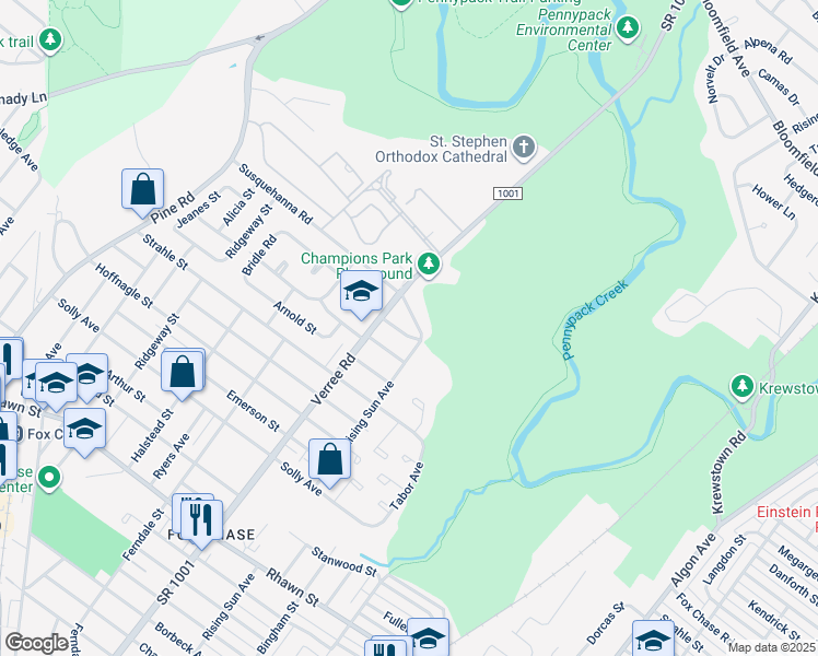 map of restaurants, bars, coffee shops, grocery stores, and more near 922 Tustin Street in Philadelphia