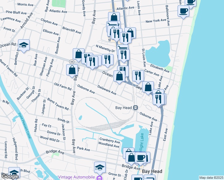 map of restaurants, bars, coffee shops, grocery stores, and more near 526 Delaware Avenue in Point Pleasant Beach