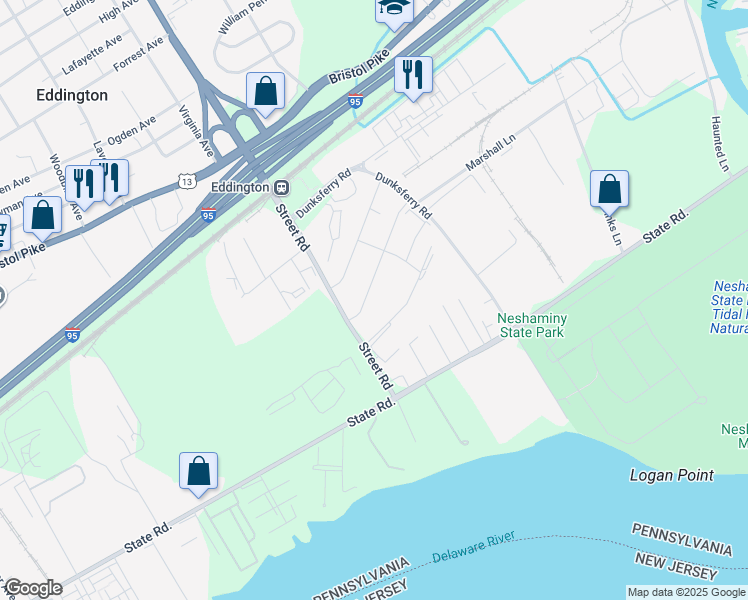 map of restaurants, bars, coffee shops, grocery stores, and more near 434 Street Road in Bensalem