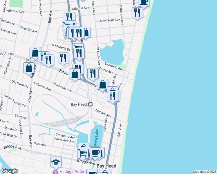 map of restaurants, bars, coffee shops, grocery stores, and more near 100 Sea Avenue in Point Pleasant Beach