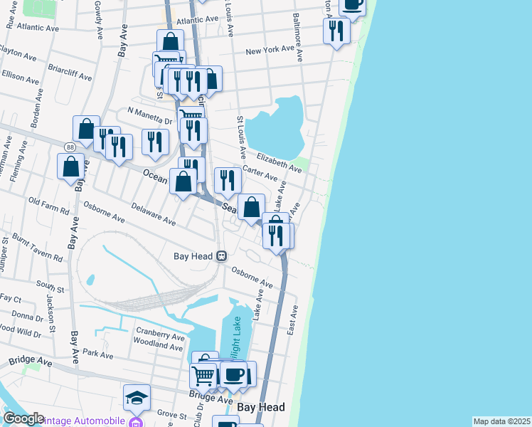 map of restaurants, bars, coffee shops, grocery stores, and more near 100 Sea Avenue in Point Pleasant Beach