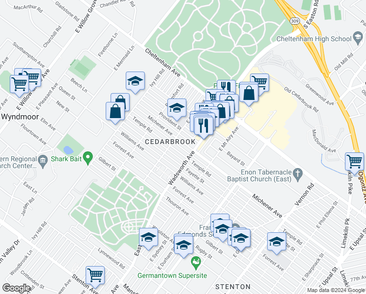 map of restaurants, bars, coffee shops, grocery stores, and more near 8426 Michener Avenue in Philadelphia