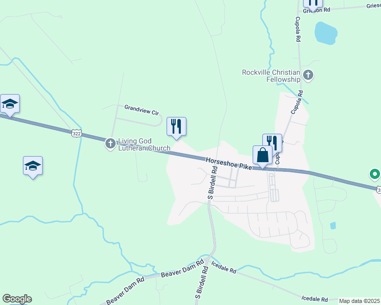 map of restaurants, bars, coffee shops, grocery stores, and more near 3115 Horseshoe Pike in Honey Brook
