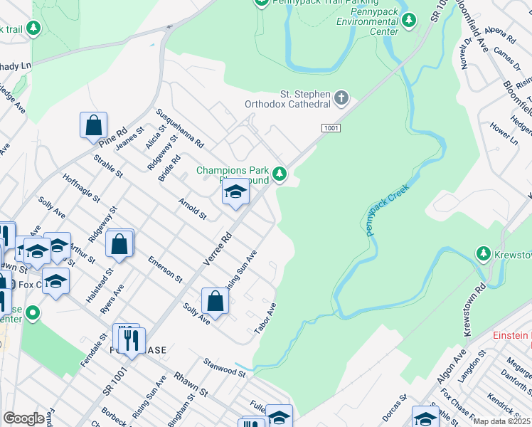 map of restaurants, bars, coffee shops, grocery stores, and more near 920 Tustin Street in Philadelphia
