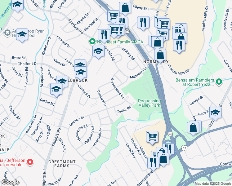 map of restaurants, bars, coffee shops, grocery stores, and more near 4312 Greenmount Road in Philadelphia