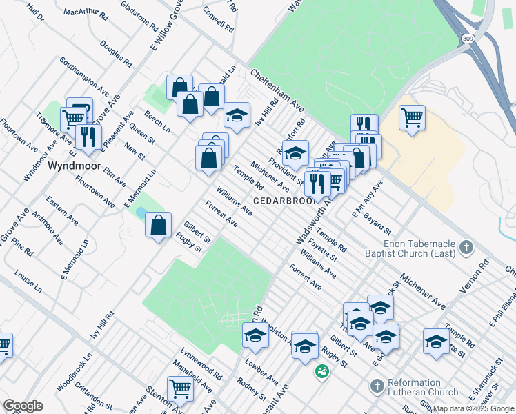 map of restaurants, bars, coffee shops, grocery stores, and more near 8538 Fayette Street in Philadelphia