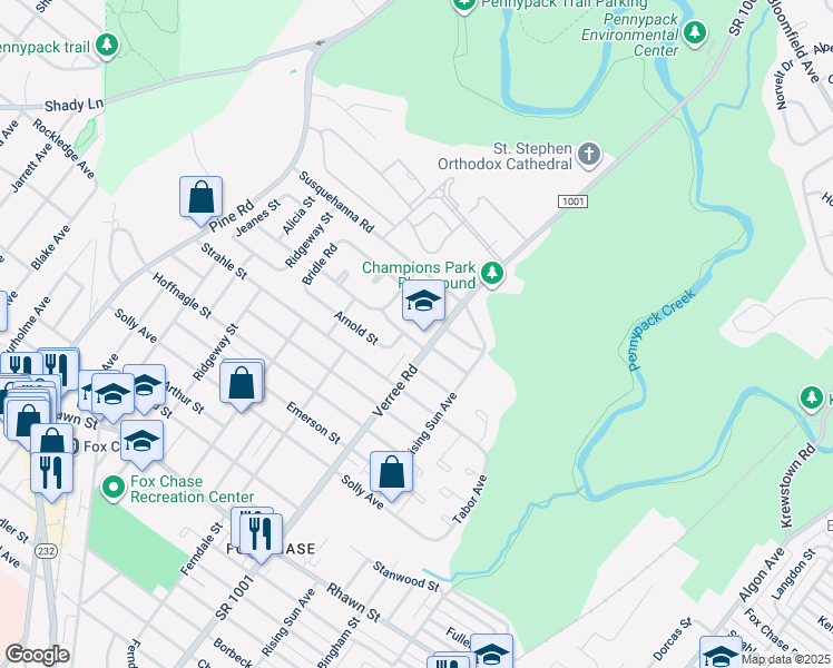 map of restaurants, bars, coffee shops, grocery stores, and more near 857 Kendrick Street in Philadelphia