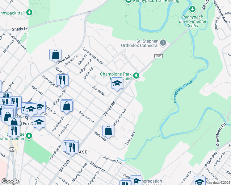 map of restaurants, bars, coffee shops, grocery stores, and more near 857 Kendrick Street in Philadelphia