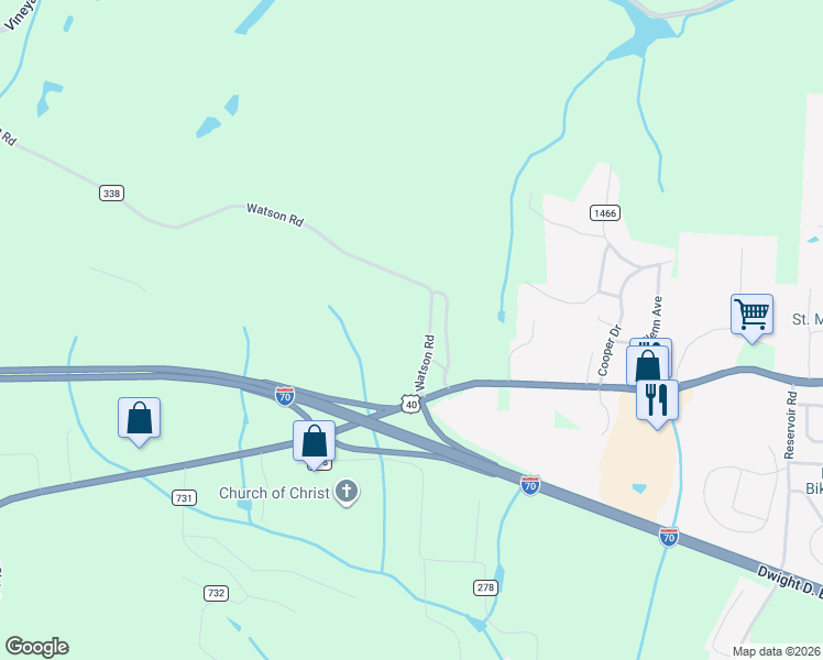 map of restaurants, bars, coffee shops, grocery stores, and more near 47830 Watson Road in Saint Clairsville
