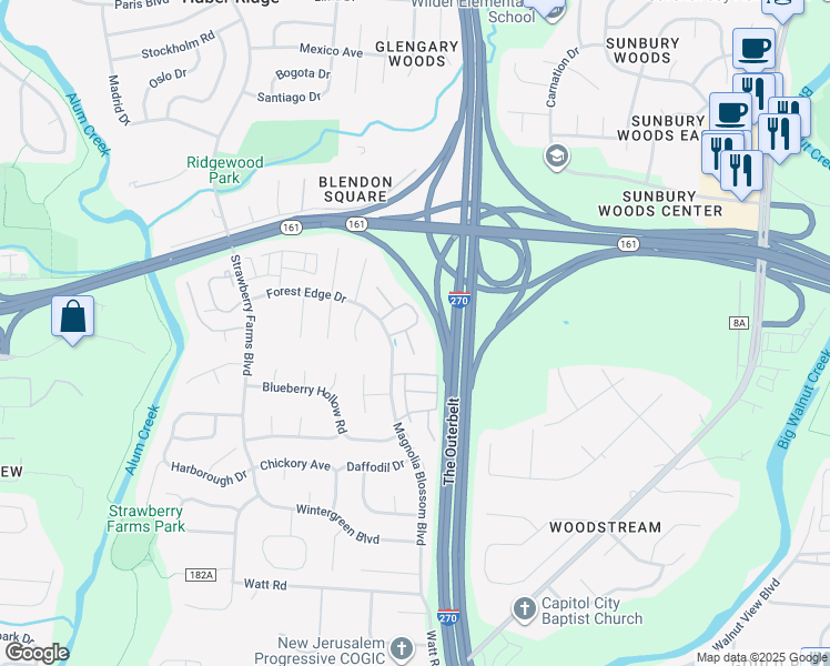 map of restaurants, bars, coffee shops, grocery stores, and more near 4151 Silver Rod Lane in Columbus