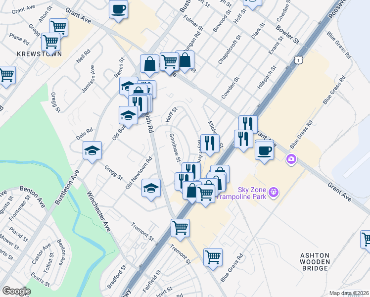map of restaurants, bars, coffee shops, grocery stores, and more near 1918 Nester Street in Philadelphia