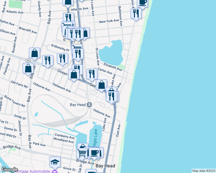 map of restaurants, bars, coffee shops, grocery stores, and more near 1603 Lake Avenue in Point Pleasant Beach